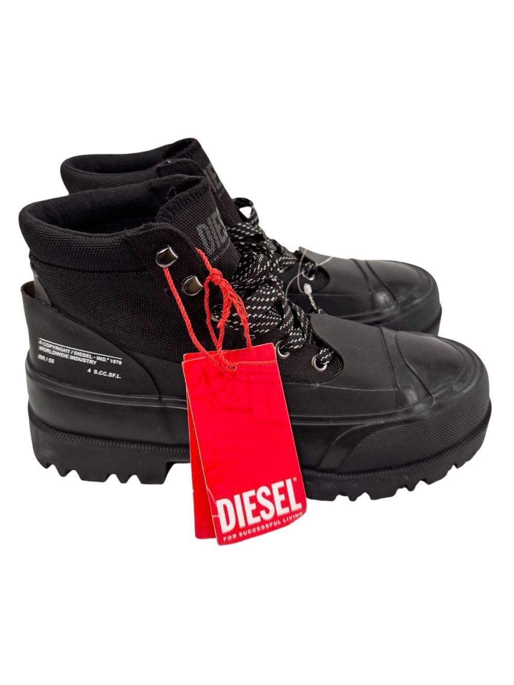Diesel D-Hiko Bt X Ankle Boots Ballistic Nylon Utility Unisex Size 7 NWT Black